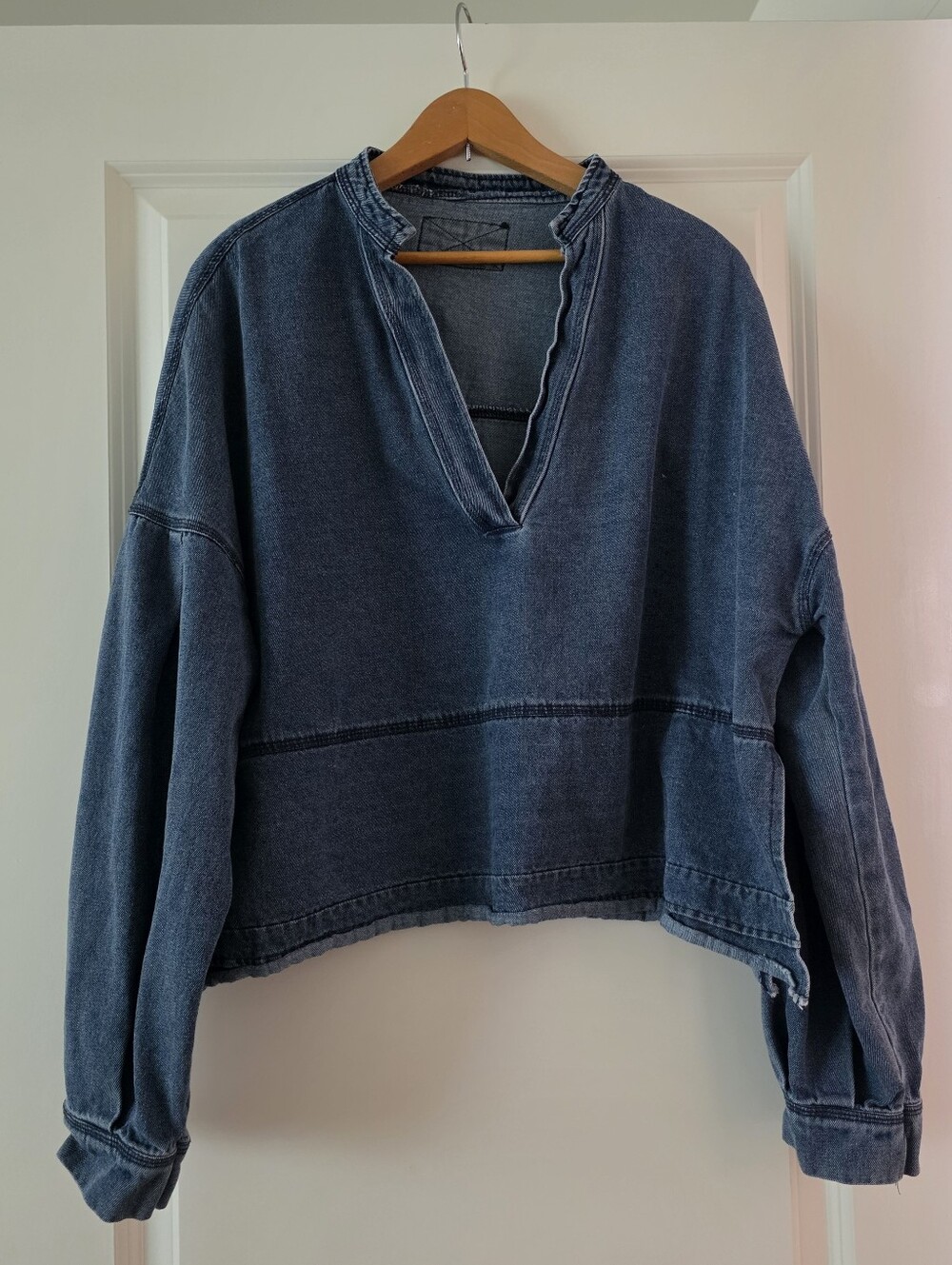 Denim Vneck Pullover Lightweight Jacket Womens M Western Rodeo Boho Minimalist